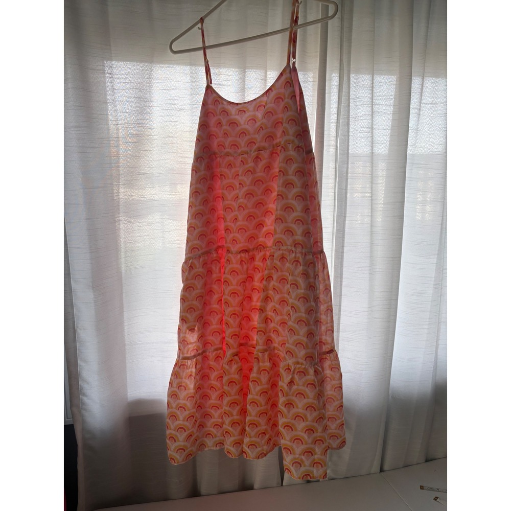 J. Marie Pink Orange Rainbow Tiered Midi Dress JM1915 Womens Small Adjustable